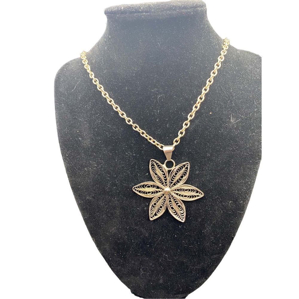 Vintage Aluminum filigree star necklace from Czech Republic